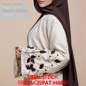 Abaya Muslim Sulaman Daun Elegan Krim Saiz S-M-XXL Baju Kurung Moden Cotton Wanita Bahan Premium Merah Jambu Lembut untuk Hari Raya Ironless Pahang CNY Sadie Short Sleeve Cheongsam Top T-shirt Lengan Pendek Fashion Women Modern Leher Kebaya Stripes