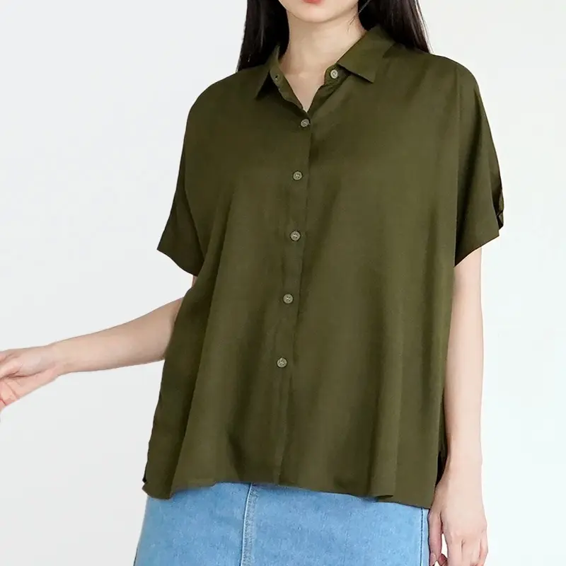 Kemeja oversize wanita polos lengan pendek / casual rayon twill shirt 8