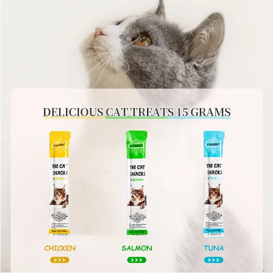 Camilan kucing, kucing makanan ringan 15g, camilan strip, makanan ringan kucing basah/Salmon cat snacks/Chicken and cat snacks/Golden Tuna Cat Snack 7