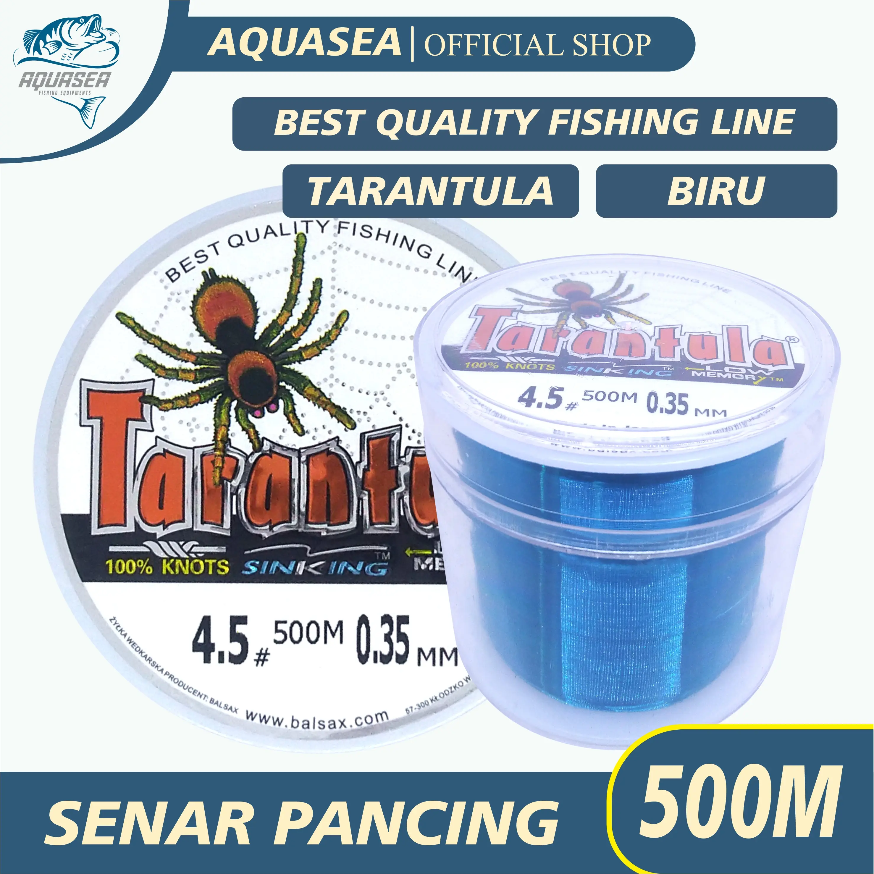 AQUASEA Tali Pancing Nilon 500m TARANTULA Biru Alat Ikan Joran Umpan