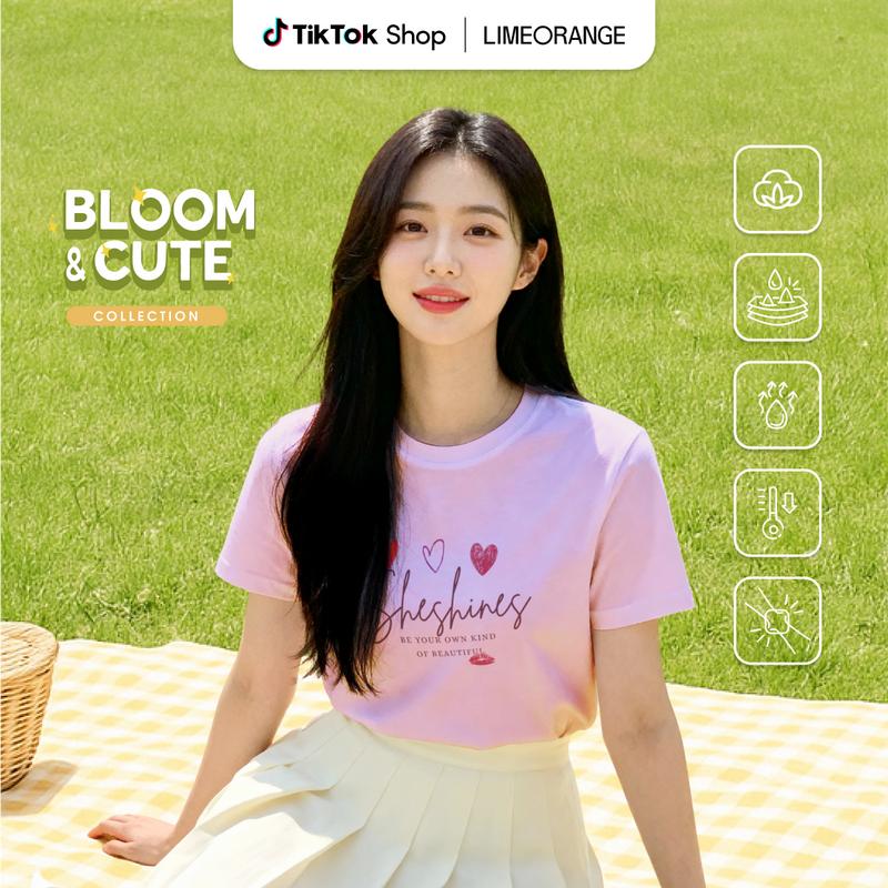 Áo thun Nữ phom baby fit BST Bloom & Cute - Lime Orange