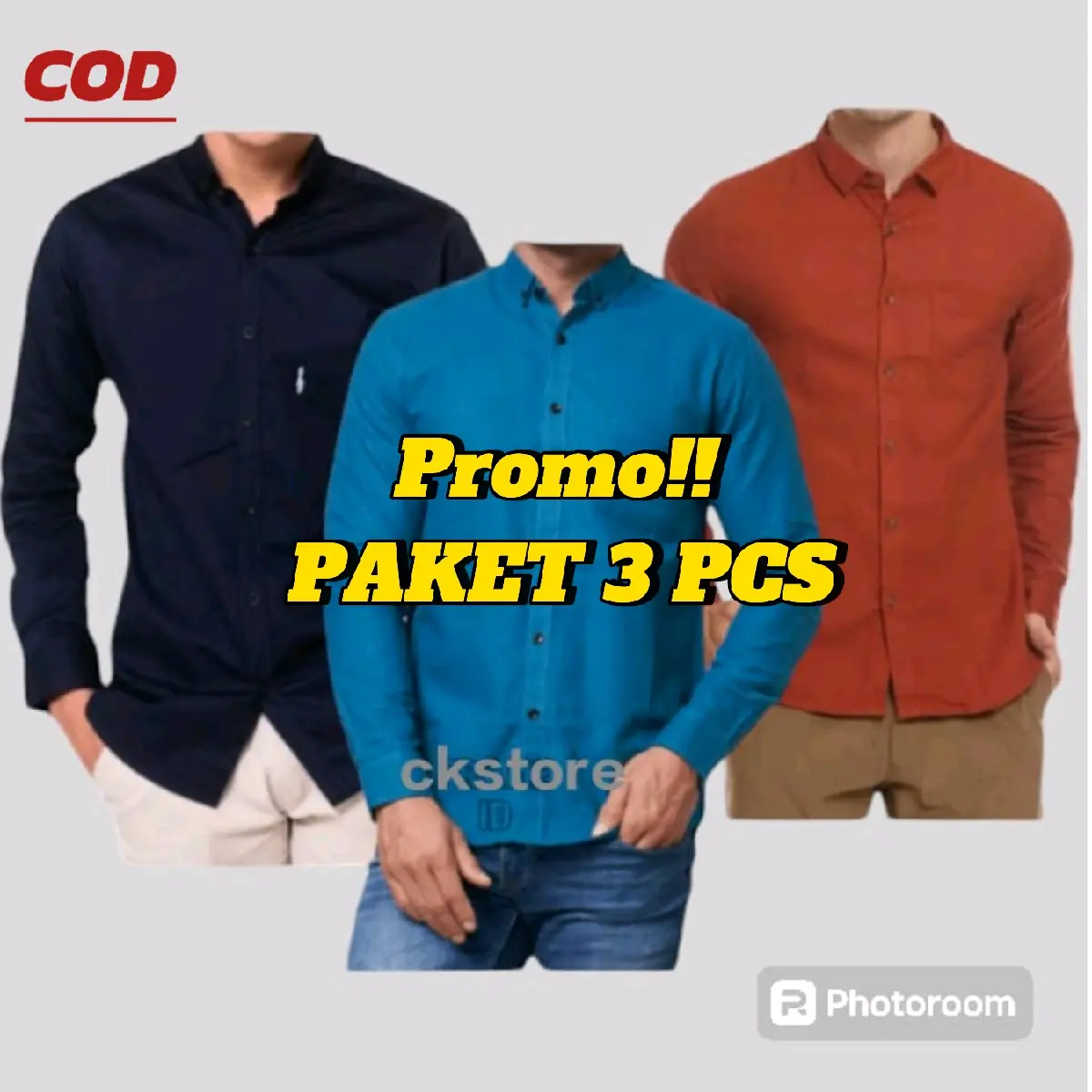 PROMO 3PCS KEMEJA COWOK PRIA DEWASA LENGAN PANJANG BAJU KERJA HITAM PUTIH NAVY SLIMFIT Nyaman Formal
