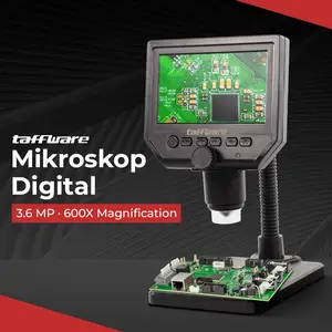 Taffware Mikroskop Digital 3.6MP 600X with Monitor and Fleksibel Stand - G600