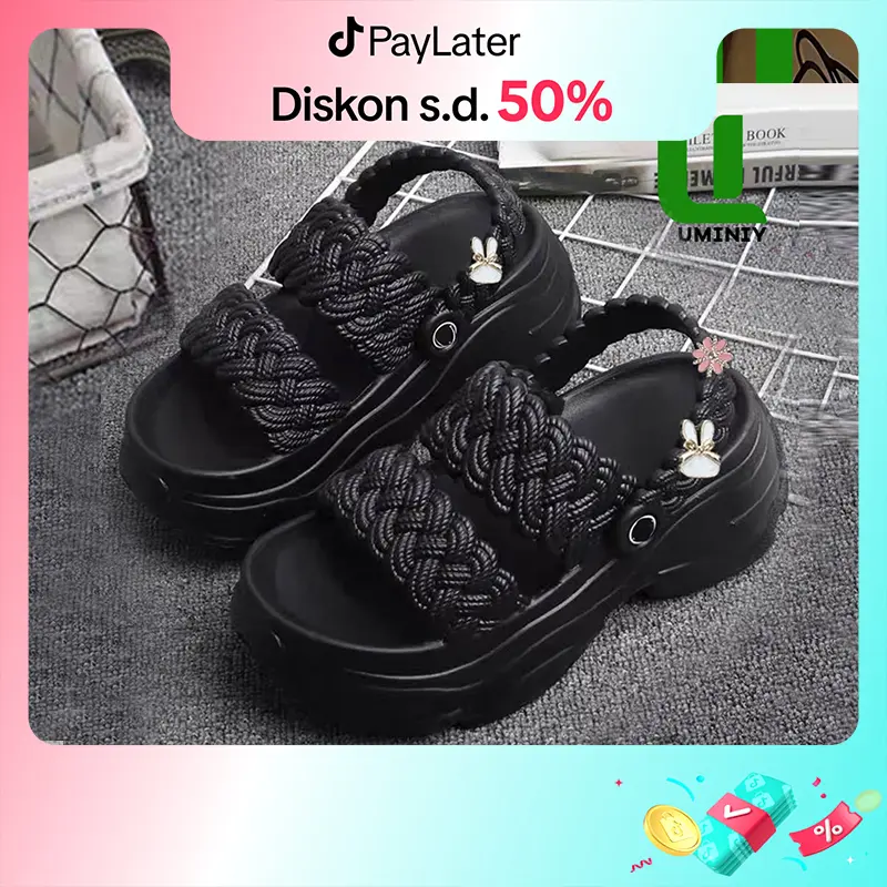 UMINIY Sandal Wanita Kekinian Wedges Sandal Jelly Tinggi Sandal Fuji Wanita Sendal Perempuan