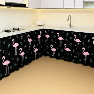 Gorden Kolong Dapur Minimalis Estetic uk 100cm x 70cm Motif Flamingo Hitam Elegan untuk Ruang Makan