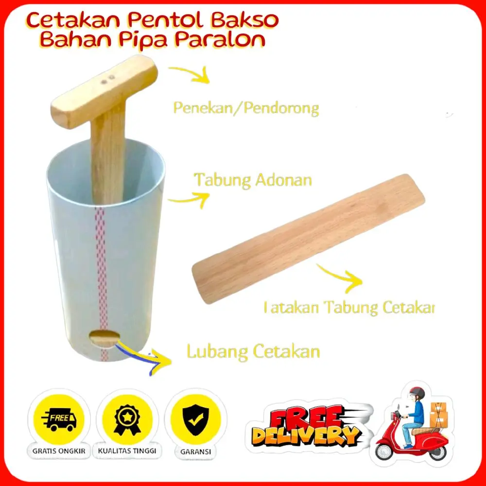 Cetakan Pentol Bakso Manual/Cetakan Cilor/Cilok Lubang 1 Diamete 2cm dan 3cm Bahan Paralon  Gagang Kayu