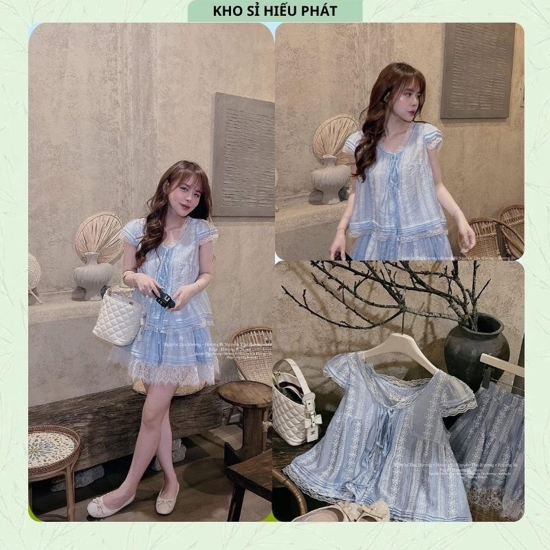   xả kho  Set Thô Đũi Xanh Cánh Tiên Cúc Ngọc Phối Ren Chân Váy Xoè Nhẹ Nhàng Tiểu Thư by Hp 