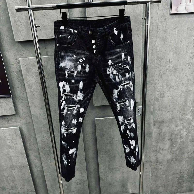  quần Jeans nam đen vảy sơn trắng bốn cúc 
