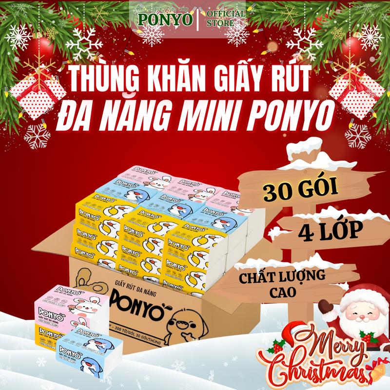  Thùng 30 Gói Khăn Giấy Rút Đa Năng Mini PONYO 4 Lớp 300 Tờ - Thiên An Nam Paper 