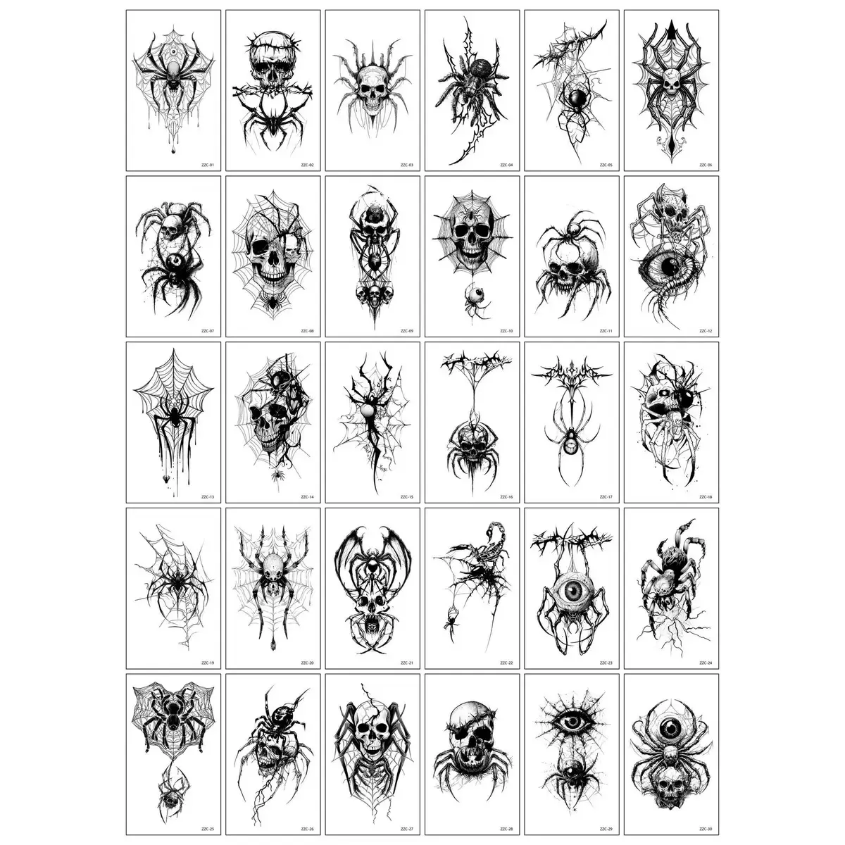 30 PCS Stiker Tato Temporer Grosir 6x10cm Halal Tanpa Bekas Laba laba tengkorak spiderman iluminati ZZC