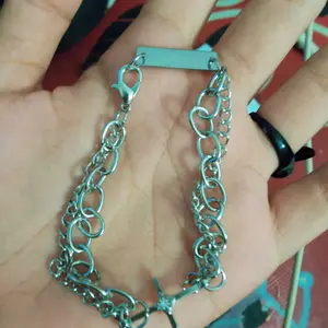 Renna - Bracelet Gelang Tangan Bangle Aesthetic Rantai Double Layer Titanium Silver Desain Starburst Plus Bintang Gaya Punk Hip Hop Retro Vintage Perhiasan Aksesoris fashion Pria Wanita Ko Couple Elegan Perak Plastik Plastik