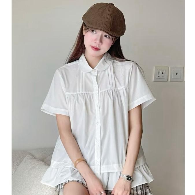 CỔ ĐỨC 2 MÀU- (ĐEN VÀ TRẮNG) Phối bèo tay cộc áo sơ mi kiểu nữ bigsize