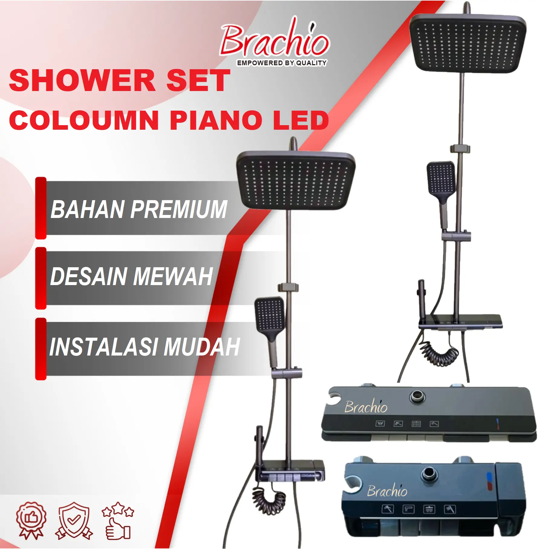 Brachio Shower Tiang Set Shower Kamar Mandi Shower Set Komplit Kran Air Shower Mandi Shower Column Set Piano Digital LED Suhu Panas Dingin 4 in 1 WSXPGCC33 DD44