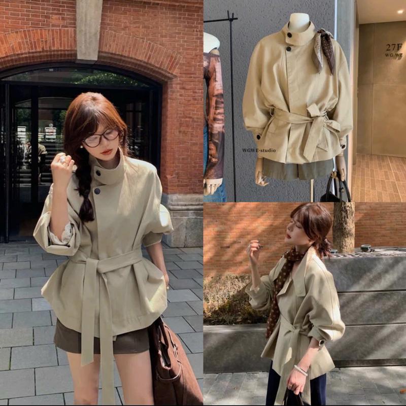 Áo khoác Măng Tô Lửng Cổ Đứng Kaki Dáng Rộng Thắt Eo Hàn Quốc #4454 AN TÂY STORE 68