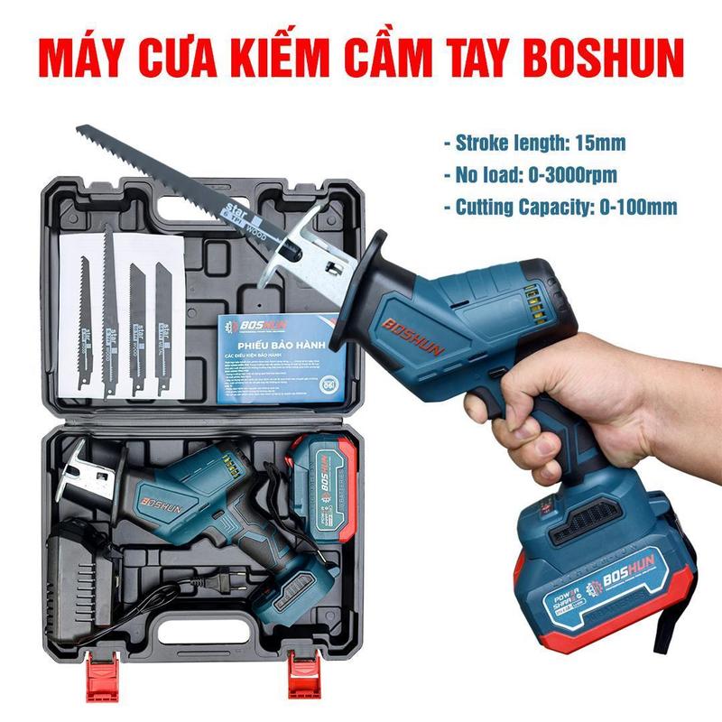  Máy Cưa Kiếm Dùng Pin Cầm Tay Boshun - Động Cơ Không Chổi Than - Chân Pin Phổ Thông - 1 Pin 21V 4Ah - Bảo Hành Chính Hãng 6 Tháng 