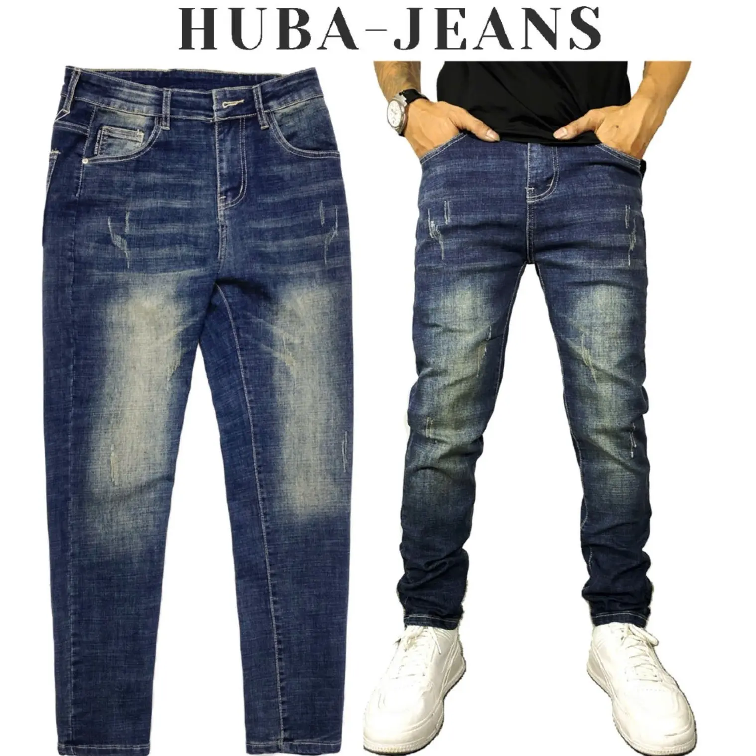 Quần jeans nam HUBA-JEANS bluewash cao cấp Menswear Pants Denim Có Túi quần