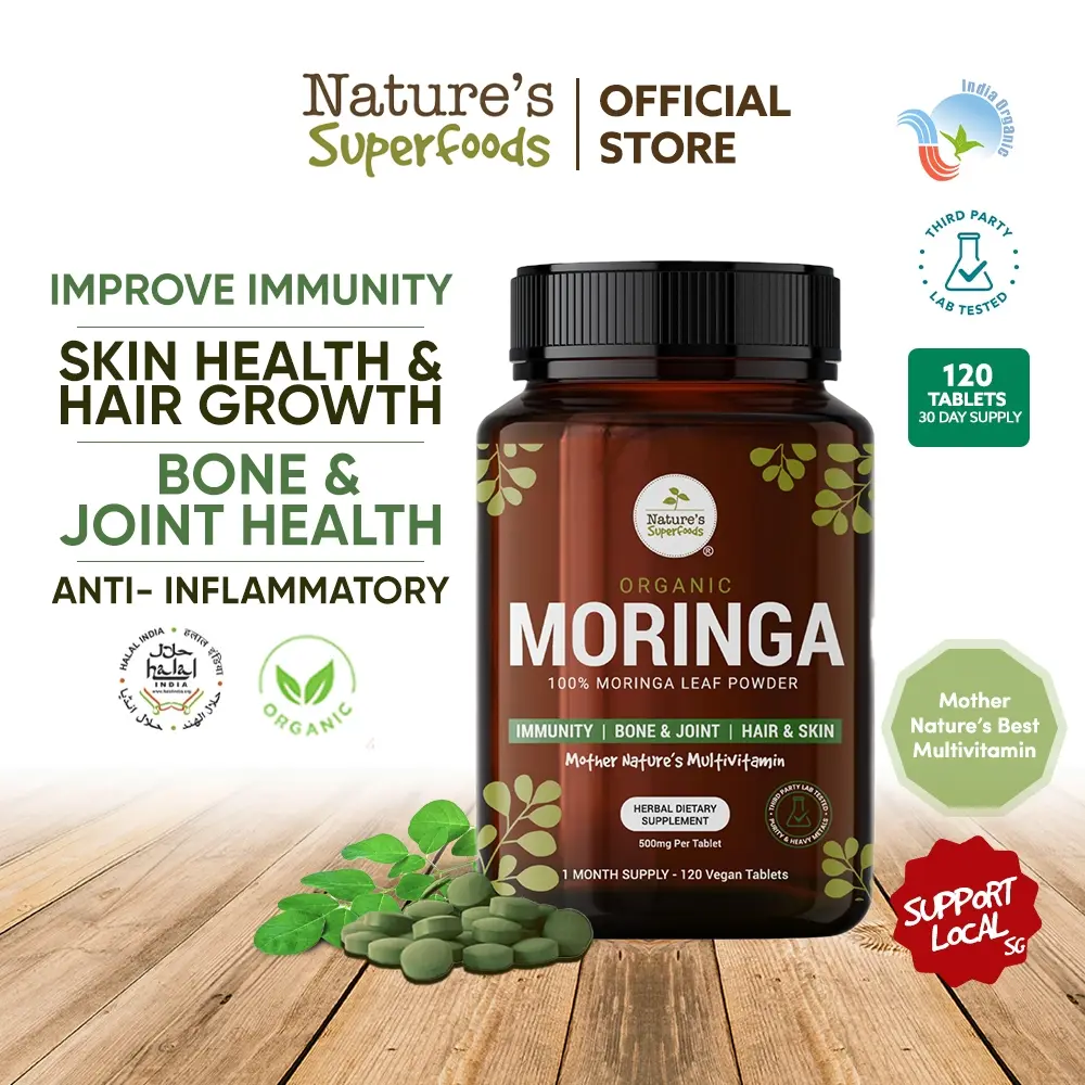 Nature’s Superfoods Organic Moringa Leaf  Powder Tablets l 120 Vegan Tablets 500mg l 1-Month Supply l Multivitamin