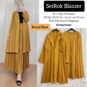 SetRok Blazer Rok Plisket Fit Karet Setelan Wanita