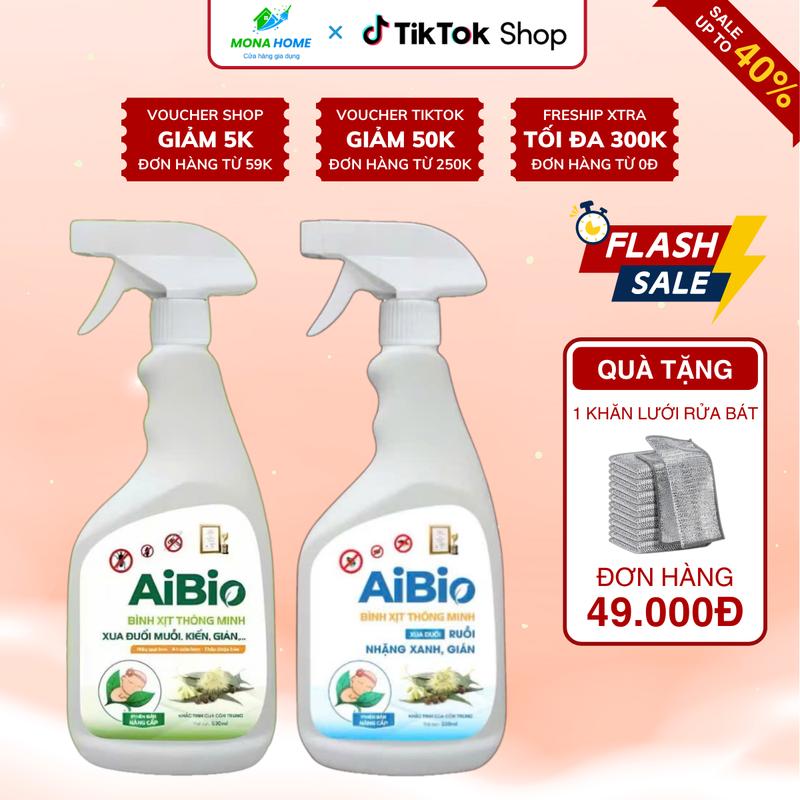  Bình xịt diệt ruồi muỗi Aibio 530ml - Xua đuổi ruồi muỗi nhặng xanh gián côn trùng,công thức sinh học hiệu quả nhanh an toàn 