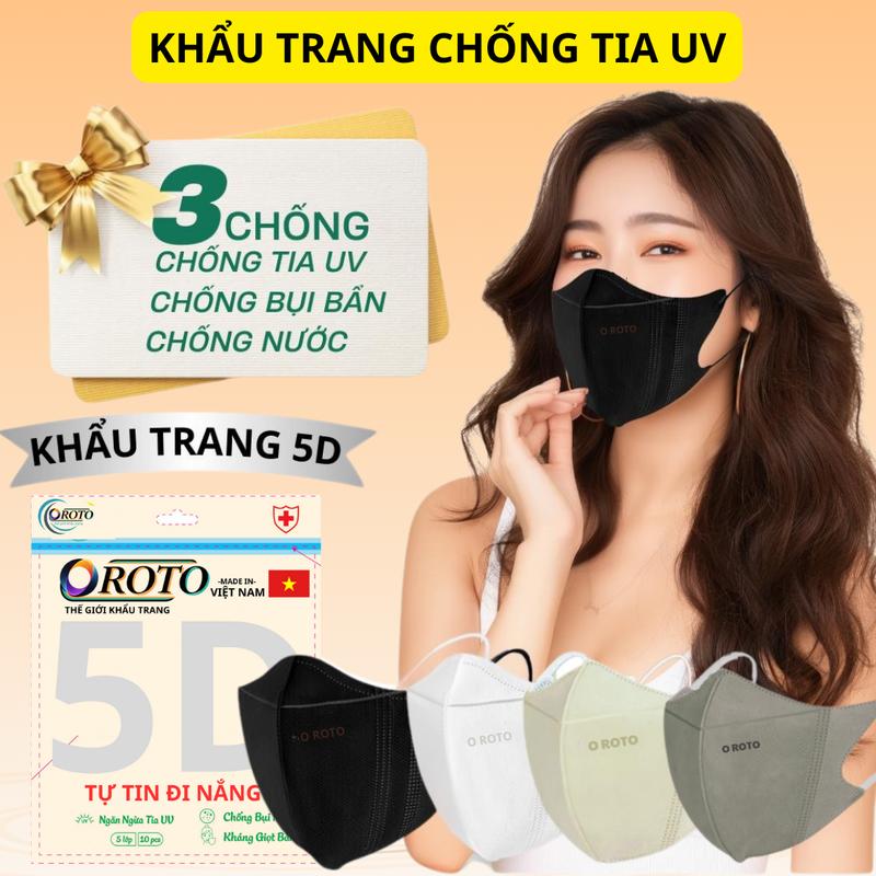   Mua 500 cái tặng 140 cái   Khẩu trang 5D người lớn O ROTO chính hãng 3 lớp kháng khuẩn chống tia UV VÀ BỤI BẨN 
