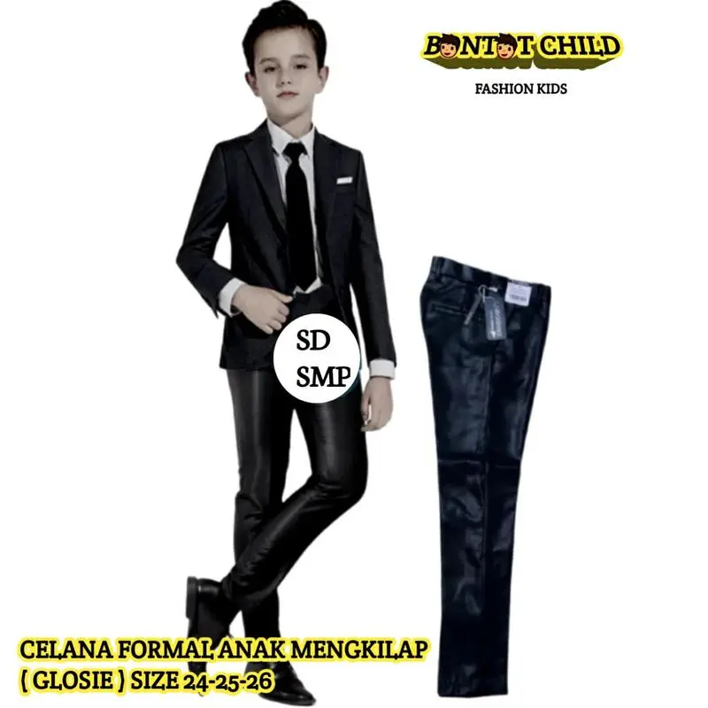 Celana Formal Anak Model Slimfit Bahan Woll Tebal dengan Resleting Auto Lock dan Daleman Furing - Hitam - Fashion laki ankle pants 0