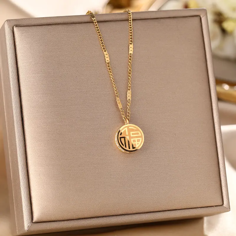 【BELI 1 PCS KALUNG GRATIS 1 CINCIN】Kalung Hoki Bulat Gold Perempuan Titanium Terlaris Anti Luntur | Kalung Wanita Simple Elegan Perhiasan Kekinian 4