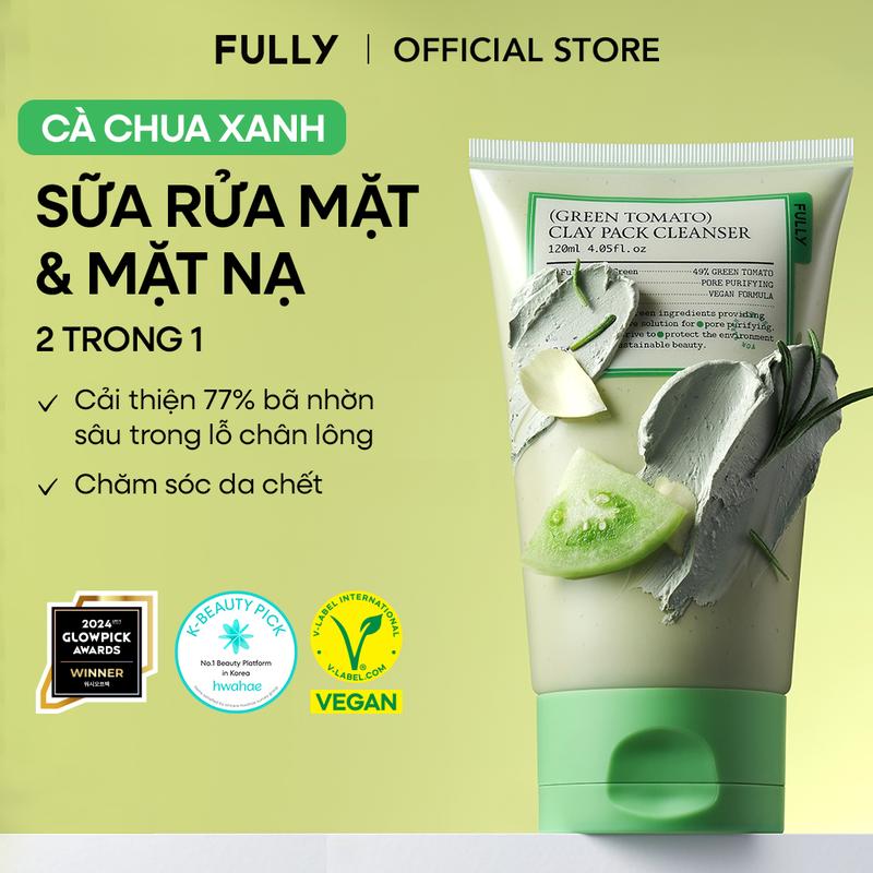 Sữa rửa mặt kiêm mặt nạ đất sét cà chua xanh Fully Green Tomato Clay Pack Cleanser 120ml cải thiện bã nhờn