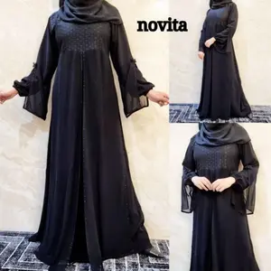 Abaya Turkey Hitam Gamis Dress Arab Saudi Bordir Turki Dubai Novita