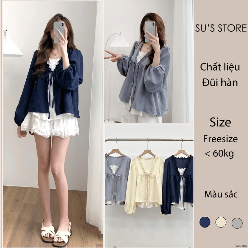 Áo Babydoll Phối Viền Bèo 2 Lớp Thắt Nơ A3123 Susstore Thời Trang Nữ 