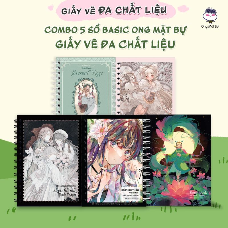  Combo 5 Sổ Vẽ Đa Chất Liệu Ong Mặt Bự - Sổ Vẽ Không Kị Tẩy - Sổ Phác Thảo - Sketchbook Không Kèm Tài Liệu Vẽ 