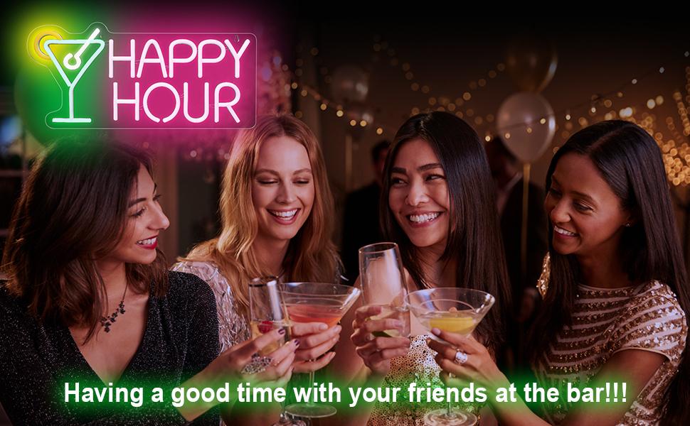 Insegna Al Neon Cocktails Happy Hour Con Dimmer – Luce LED A Forma Di Scritta Per Bar, Camera Da Letto E Feste, 43x21 Cm, USB
