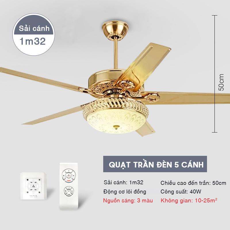 [Động cơ DC inverter-100% lõi đồng] Quạt Trần Đèn, Quạt Trần 5 Cánh, 6 Cấp Độ Gió, 3 Chế Độ Đèn, Điều Khiển Từ Xa 9