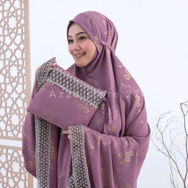 [ LAUNCHING ] Azza Store27 - Mukena Dewasa Shakira Dagu Crinkle Poil Airflow Premium Motif Renda Mewah Jumbo Traveling Cantik 8