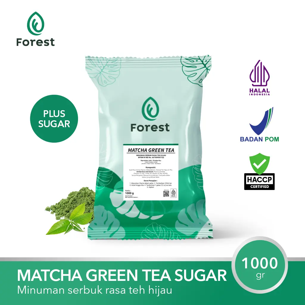 Bubuk Minuman GREEN TEA Powder 1000g Plus Gula - FOREST Bubble Drink Air Dairy