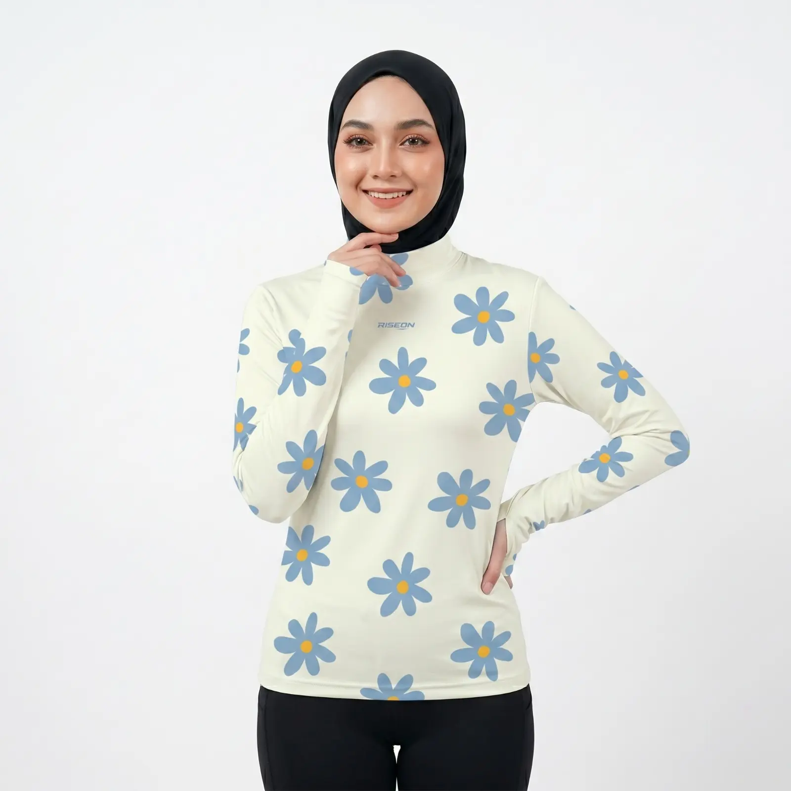 RISEON Daisy Cream Long Sleeve Reflective Running Gym Padel T-shirt