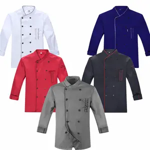 GoldKitchen Baju Chef Baju Koki Chef Jacket Pria Wanita Lengan Panjang Model Mandarin Bahan Drill Safety Warna Putih Merah Biru Abu-abu Hitam