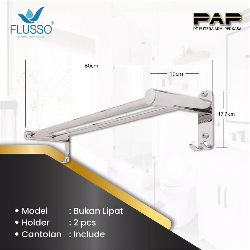 FLUSSO RAK HANDUK LIPAT XC005-Y24 2BR | Tempat Jemur Handuk Lipat 2 Baris | 457725 - RAK HANDUK SILVER 4