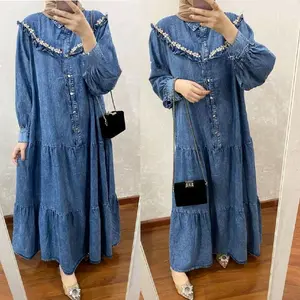[parveen id] Gamis Jeans polos wanita ld 105 pj 135 rampel kode zakia