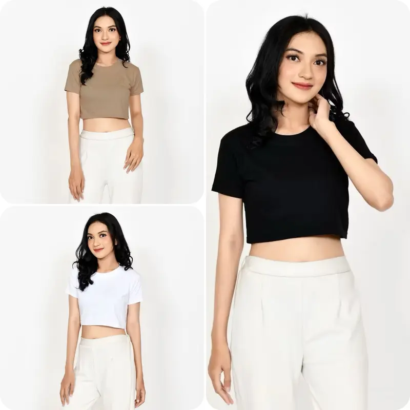 Crop Top Korean Style | Kaos Polos Crop Top Fashion Kekinian | Atasan Wanita Fashion | Baju Santai Bahan Adem | COD Bisa Bayar Ditempat Basic Tee Pendek 7
