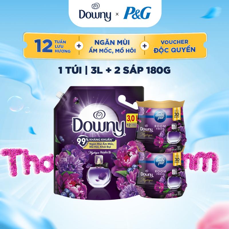 [DEAL SỐC] Combo Nước xả vải DOWNY 3L + 2 Sáp thơm AMBI PUR 180ml