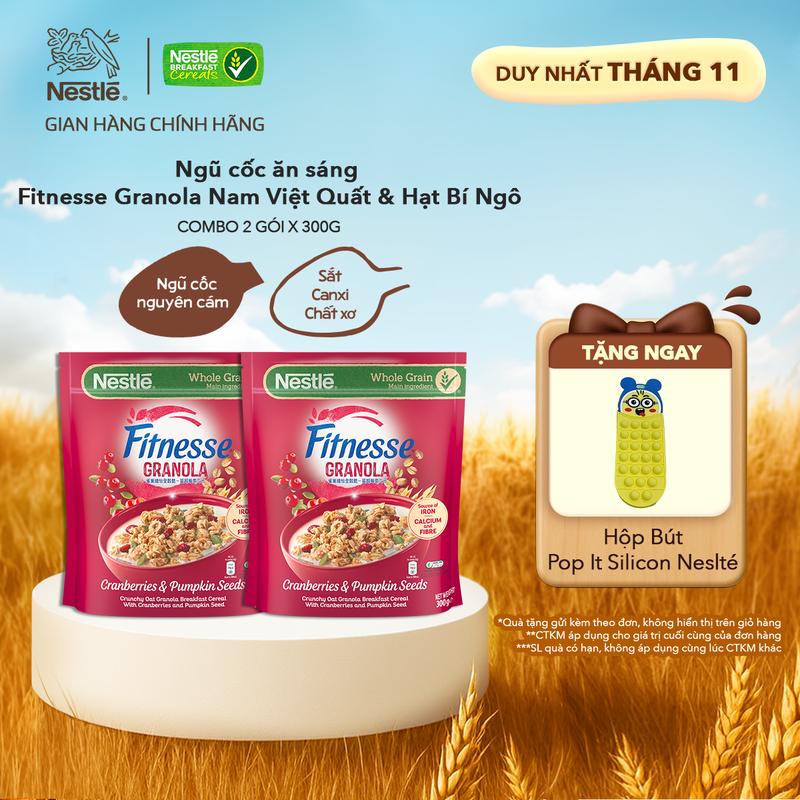  Nestlé VN Combo 2 Ngũ cốc ăn sáng Fitnesse Granola Nam Việt Quất & Hạt Bí Ngô  gói 300g -ST 