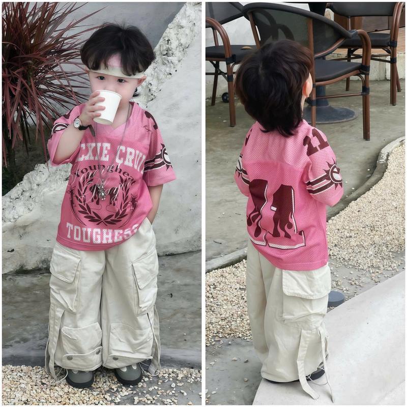 Ricxie-kids Áo Thun Lưới Số 11 Ricxie Kids Cho Bé Trai Và Bé Gái Form Boxy Màu Hồng Size 1-4 Thoáng Mát Phù Hợp Cho Bé Từ 10-40kg Chất Liệu Lưới Hiện Đại