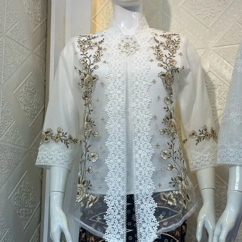 Kebaya organza bordir coklat new 0
