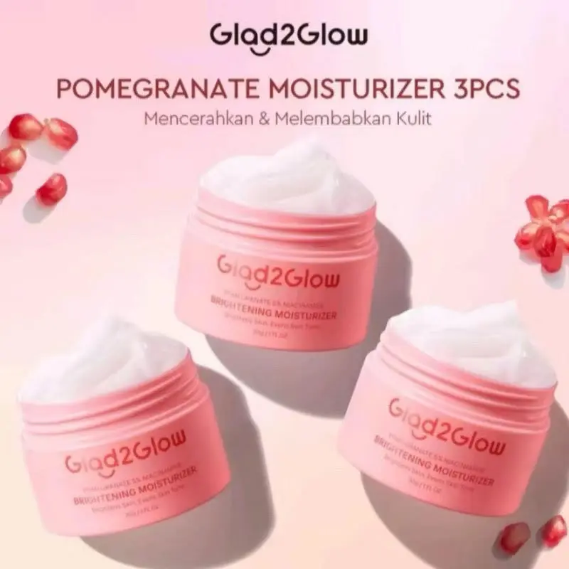 BUNDLE 3 - Glad2Glow Pomegranate Brightening Moisturizer 30g Pelembap Wajah Whitening Glowing Moisture gel Day & Night Cream