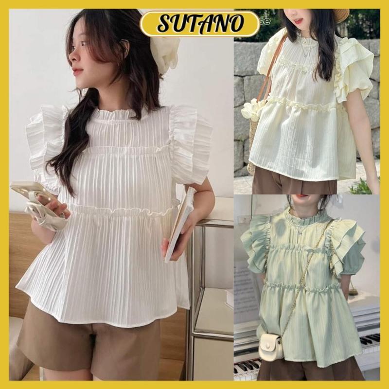 áo baby doll tay bồng bèo tầng vạt cánh tiên chất đũi gân mềm mịn phong cách Hàn Quốc A244 SUTANO