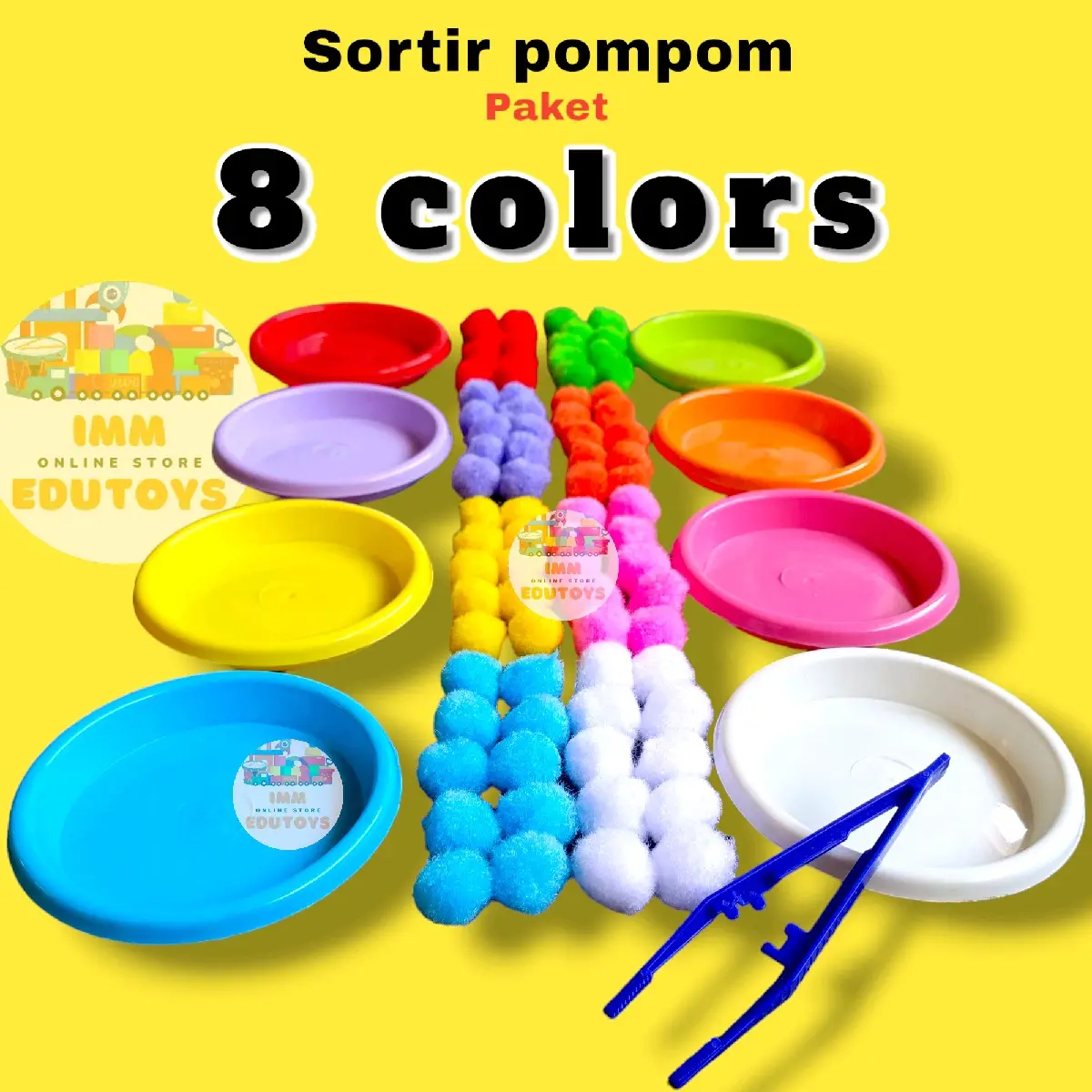 Mainan Edukasi Pompom Sorting Color 8 Set Sortir Pompom Warna warni Montessori Sensory Play Motorik Bola Bulu Warna