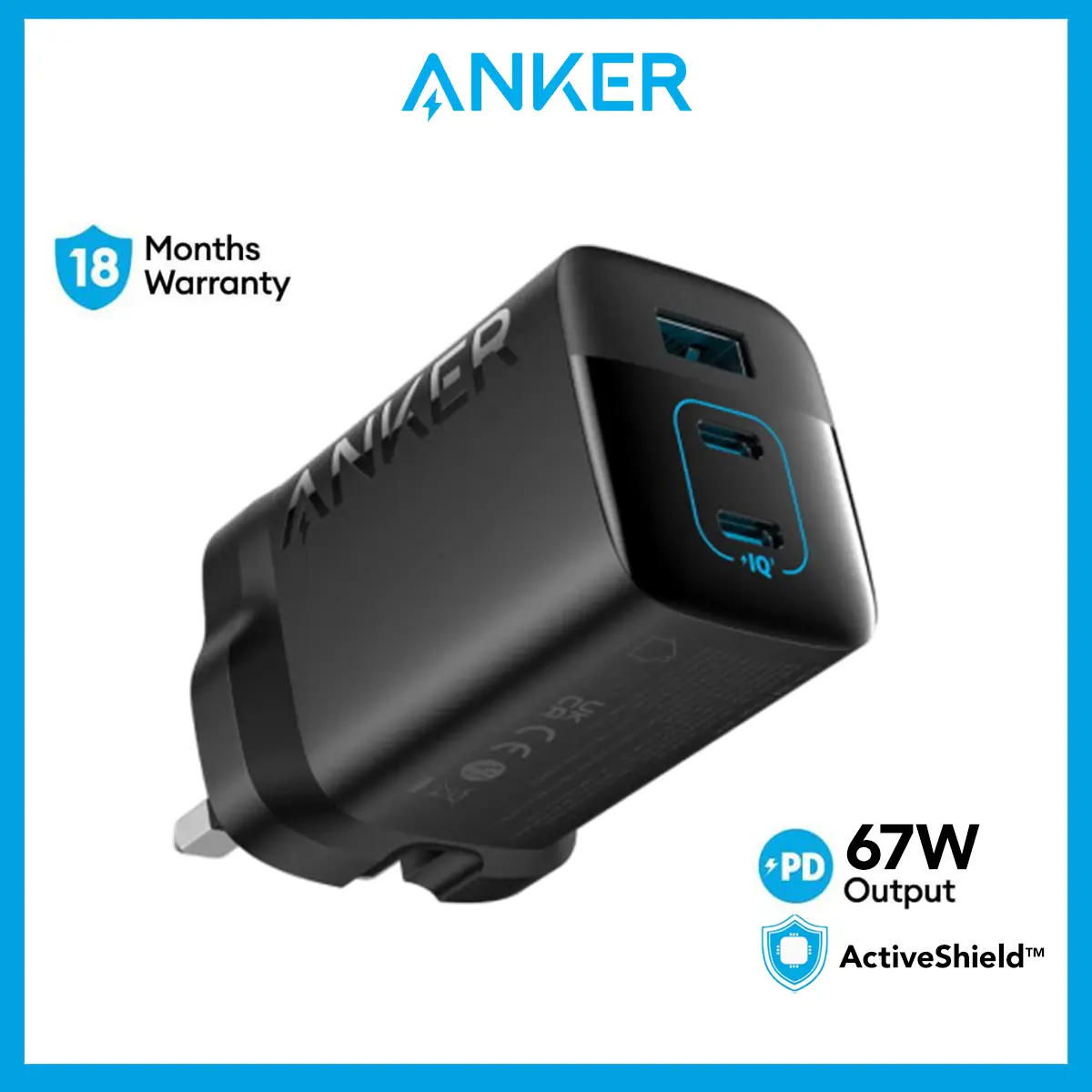Anker Charger 336 Powerport 67W Charger USB Charger Gan Charger USB C Charger Adapter Travel PD Charger Multi Plug (A2674)