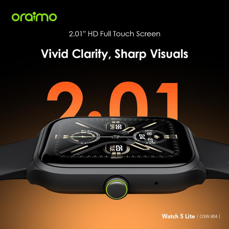 [Exclusive JOERDY] oraimo Watch 5 Lite Smartwatch [OSW-804] Layar 2.01'' Bluetooth Tahan Lama Tahan Air Debu Layar Monitor Amoled 100+ Mode Olahraga Large Screen Wireless Call Long Battery Life IP68 Waterproof 3