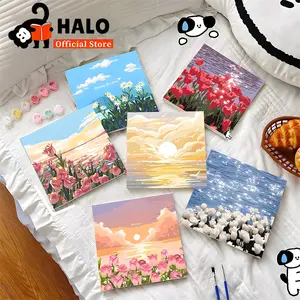 Halo Paint by Numbers Kit Lukisan Akrilik Cat Kanvas Kayu Paint by Numbers Painting 20x20cm - Stationery