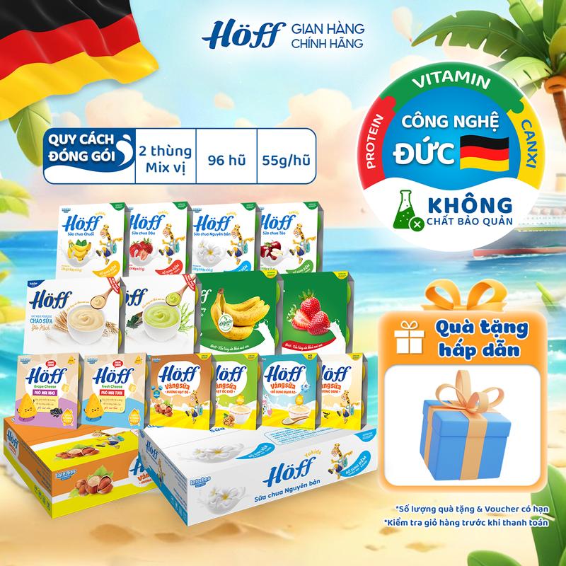Combo 2 THÙNG MIX vị sữa chua, váng sữa, cháo sữa, phô mai trẻ em HOFF ăn dặm bổ sung dưỡng chất (96 hộp x 55g)